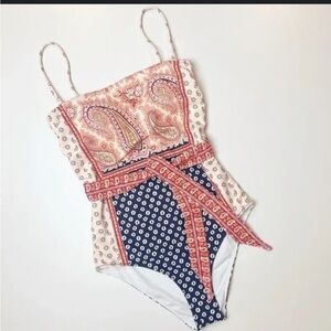 BOTEH one piece bathing suit swimsuit Panayiota Tie waist paisley red blue large